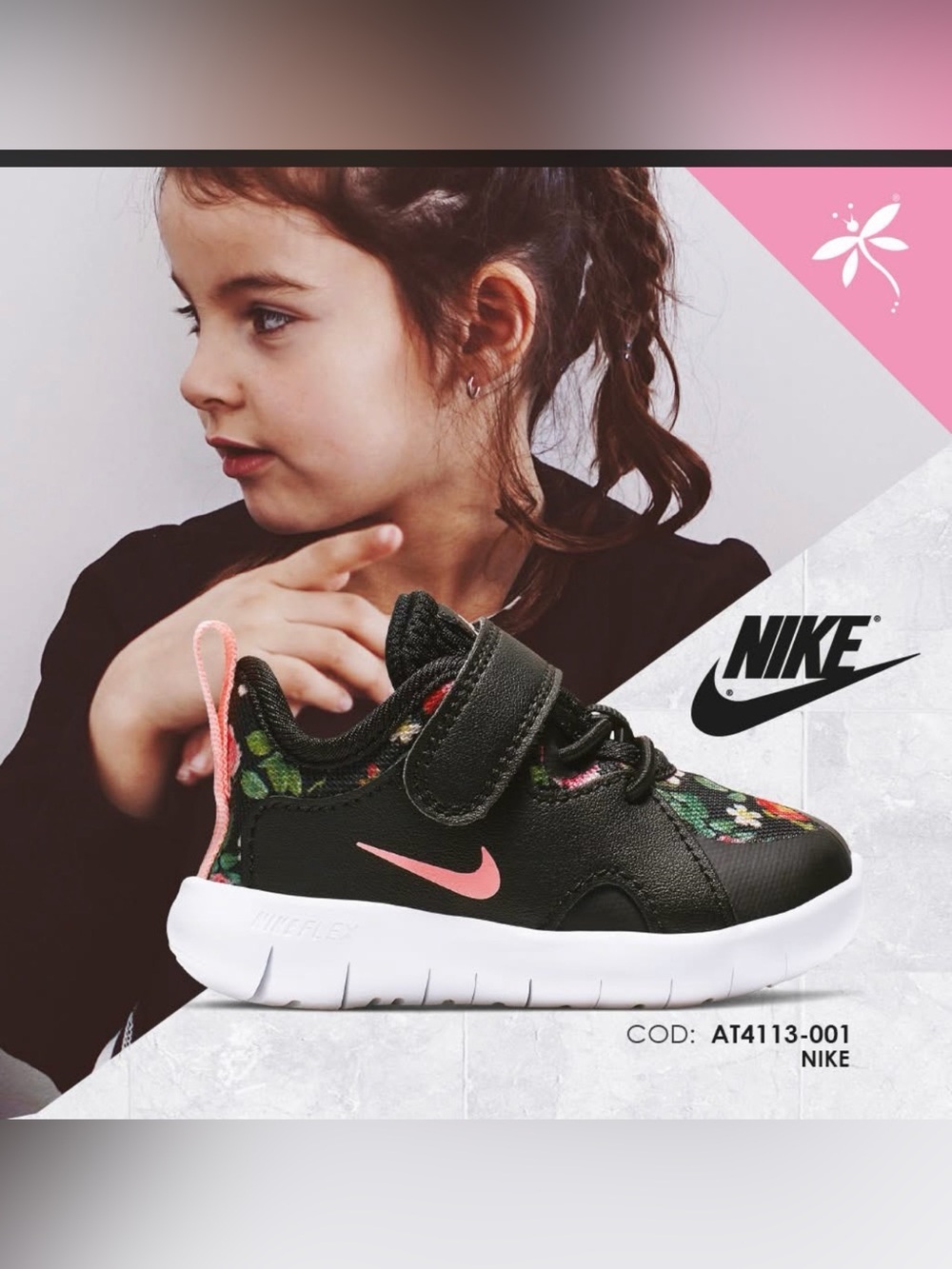 Nike Black & Pink Floral Kids Sneakers